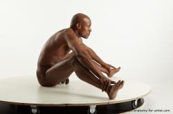 Nude Man Black Sitting poses - simple Slim Bald Sitting poses - ALL Realistic